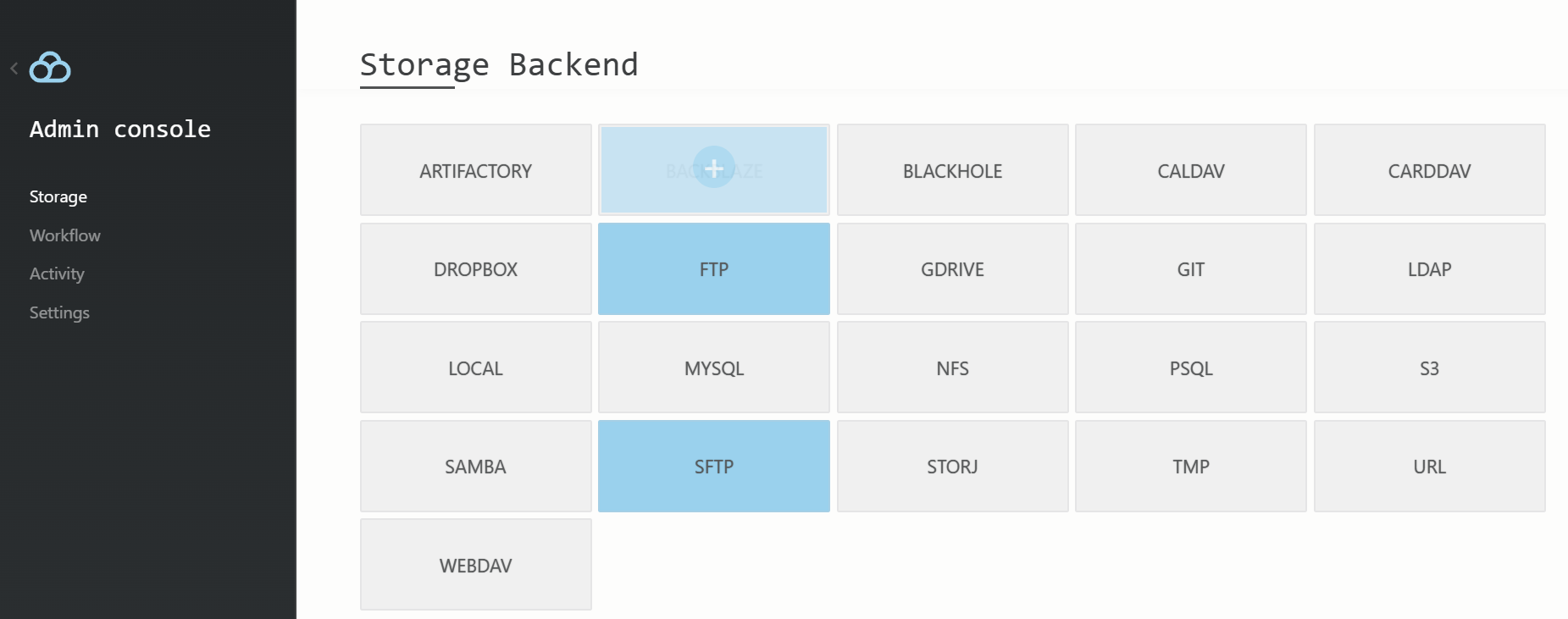 Accueil interface d’administration
