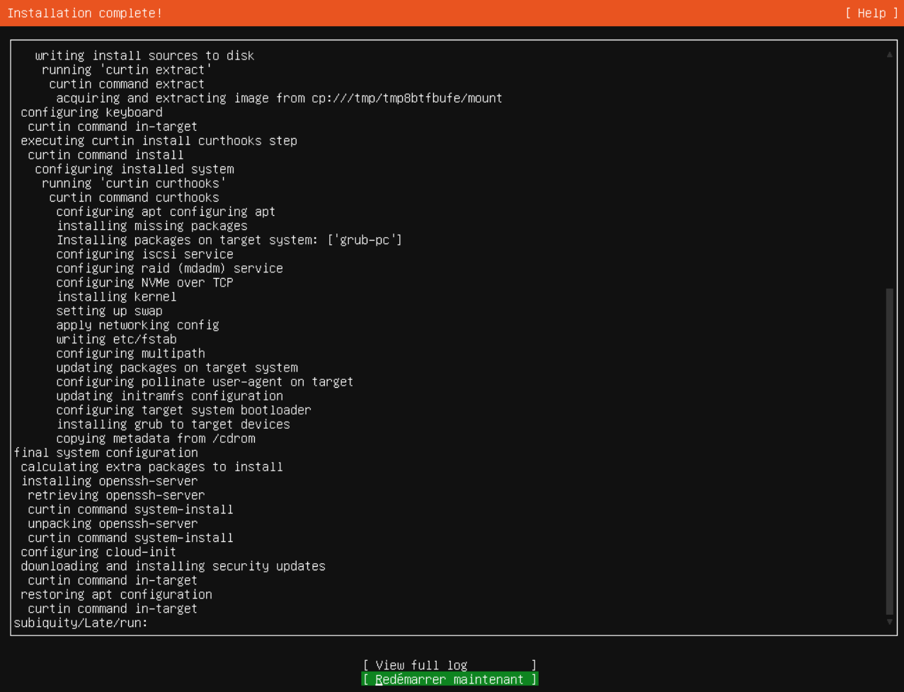 Fin de l’installation