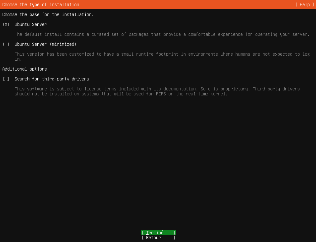 Type d’installation Ubuntu Server